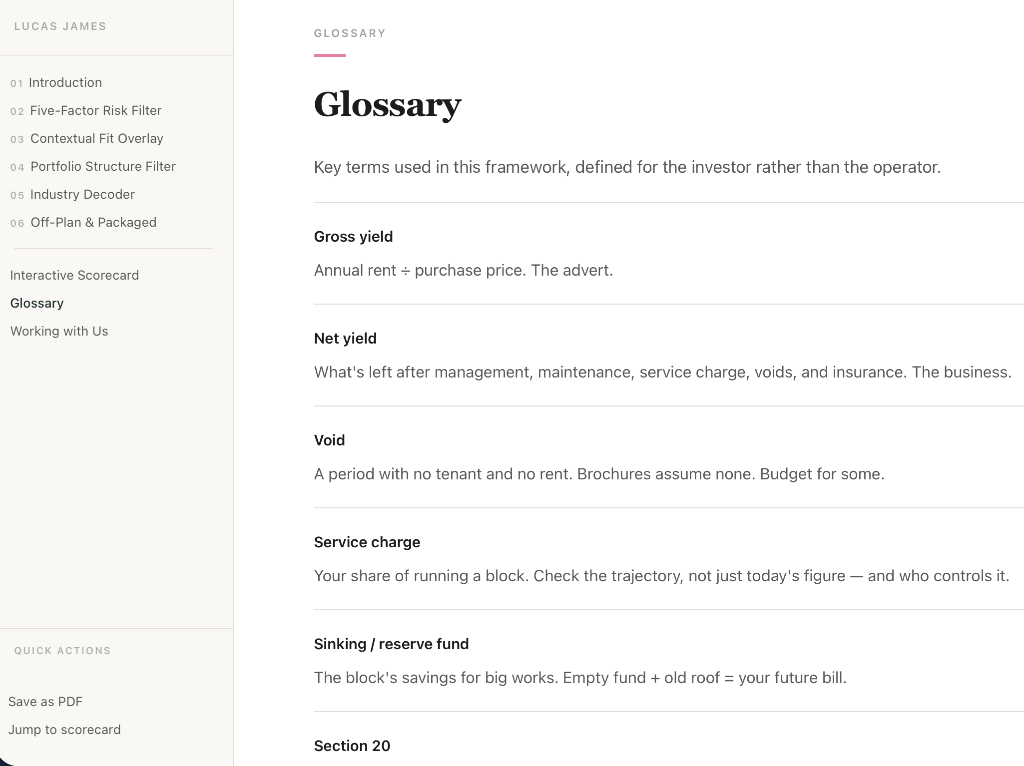 Investor-focused glossary