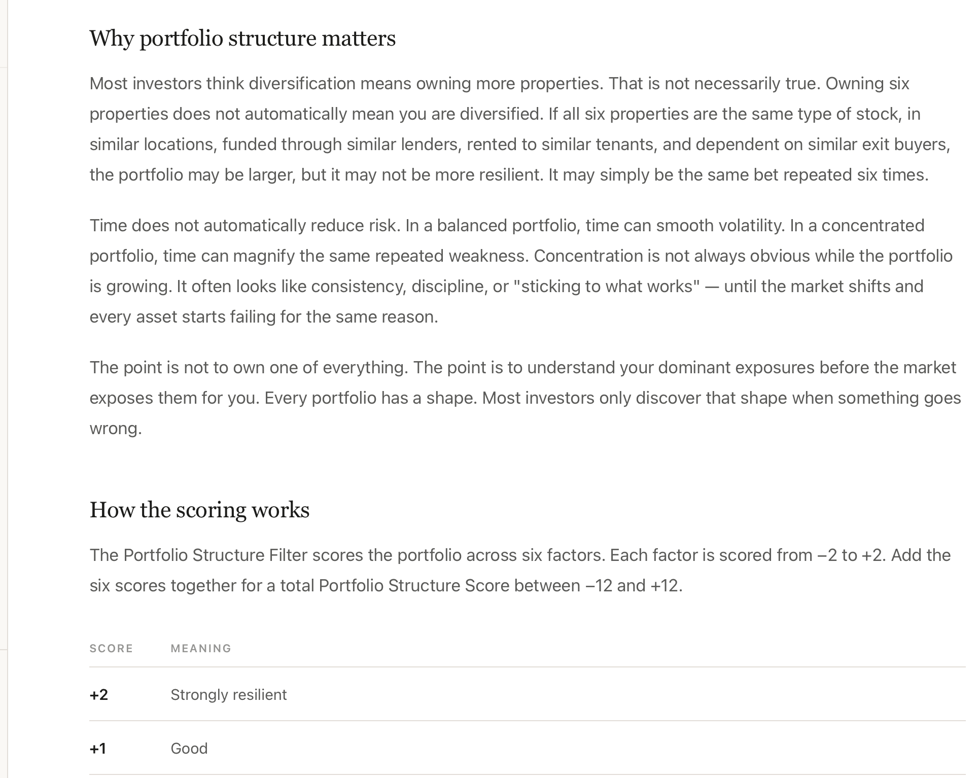 Portfolio Structure Filter